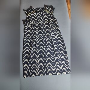 Karin Stevens 16W Navy White Abstract Shift Dress Gold Zip Plus Size